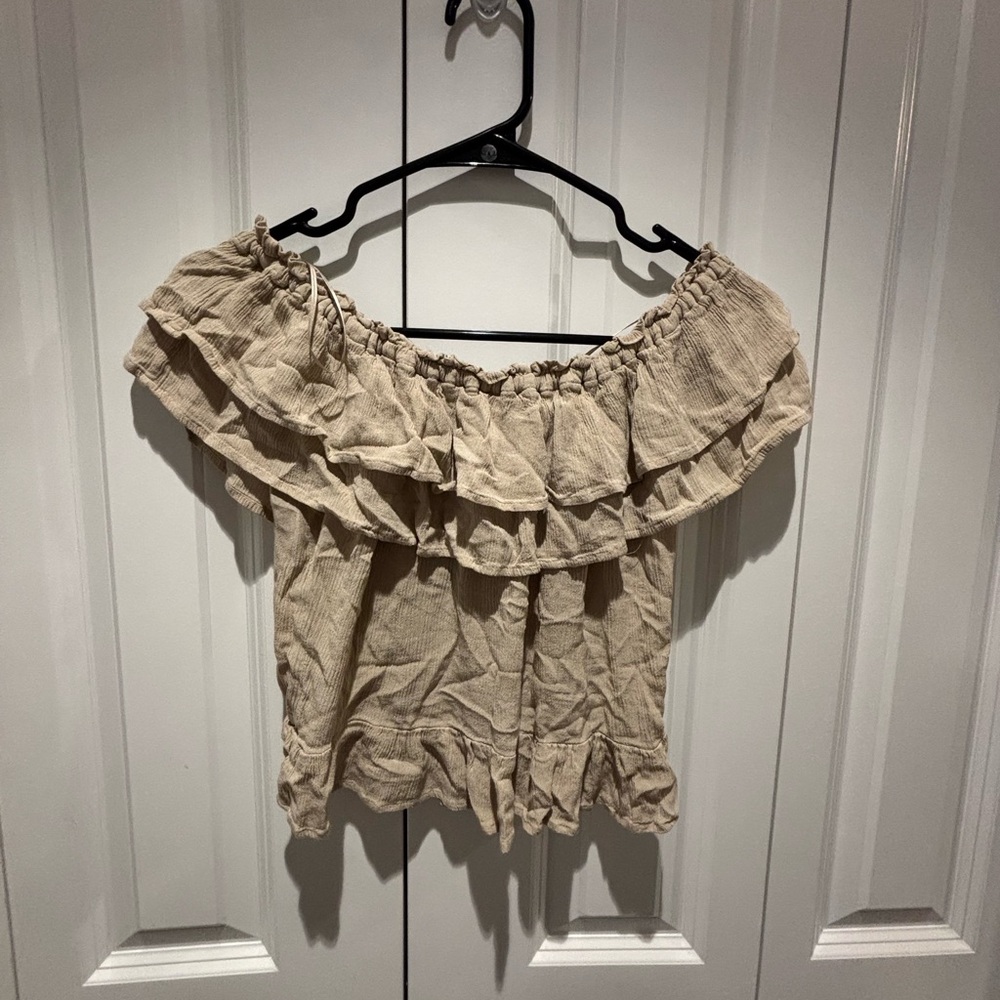Express Tan Ruffled Smocked Blouse